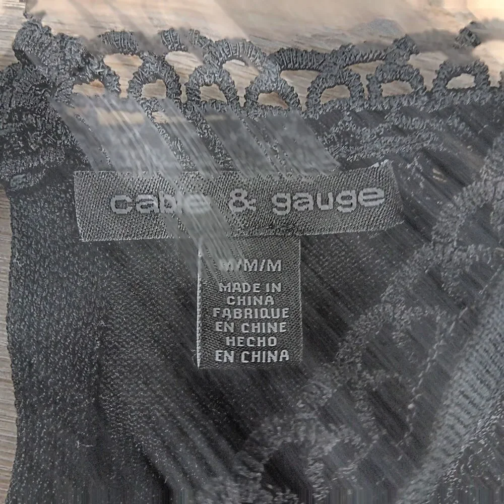 Cable & Gauge Blouse Women Medium Black Crochet Lace Accent Short Sleeve Top